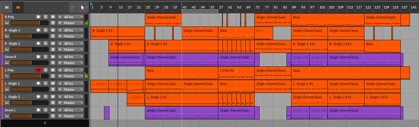 Typical screen in Bitwig with all 8 voices used