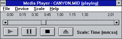 Canyon.mid playing on Windows 3.1's media player